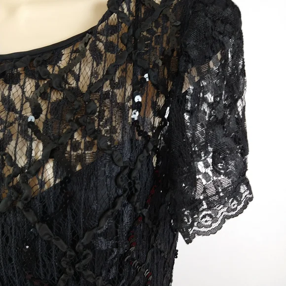 Vintage After Dark Elegant Black Lace Midi Dress - Picture 11 of 11